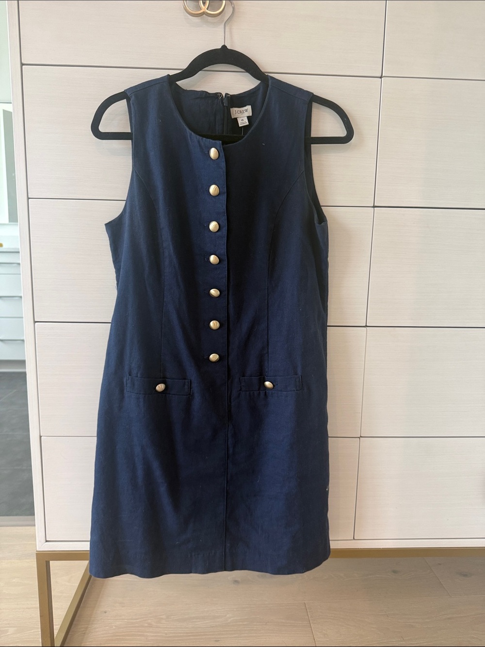 J. Crew Navy Sleeveless Button-Front Mini Dress with Gold Buttons